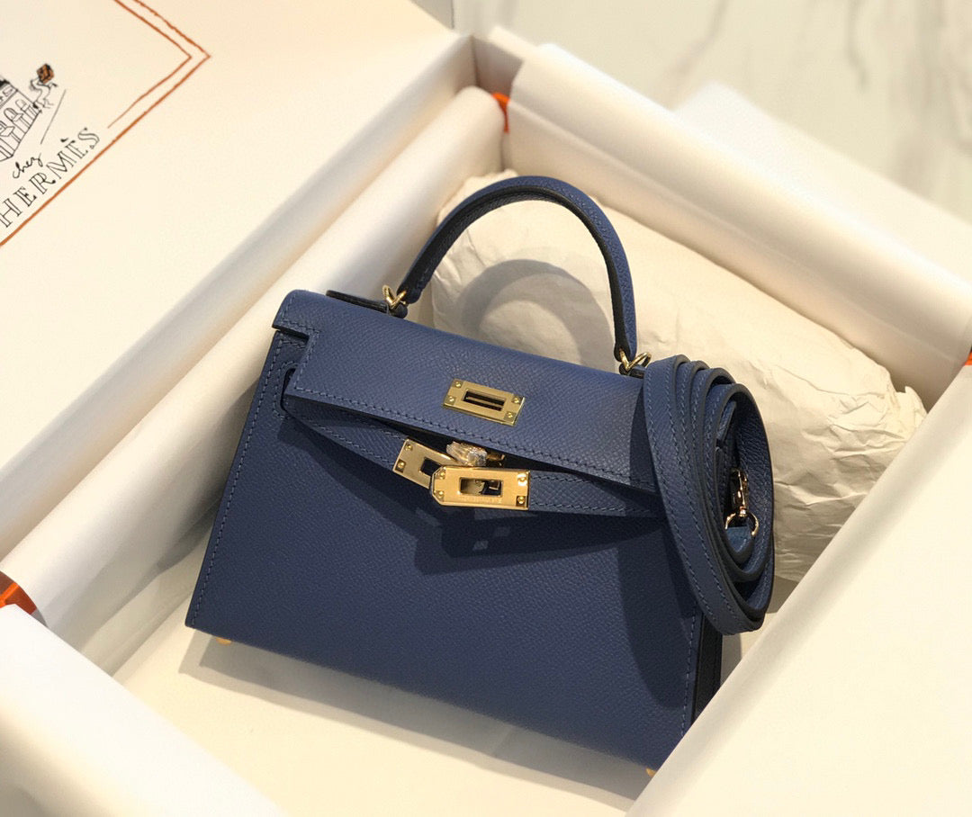 HN Mini Kelly Blue with gold-tone hardware