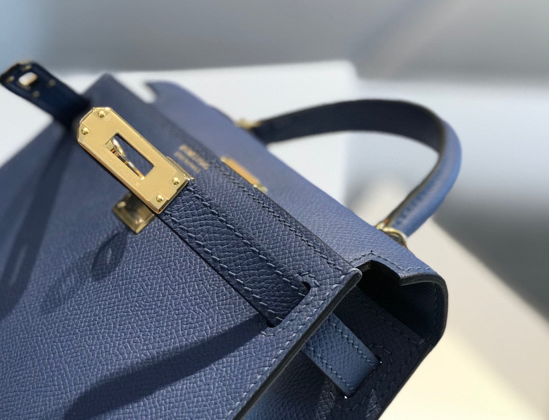 HN Mini Kelly Blue with gold-tone hardware