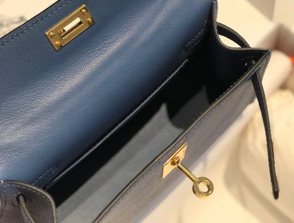 HN Mini Kelly Blue with gold-tone hardware