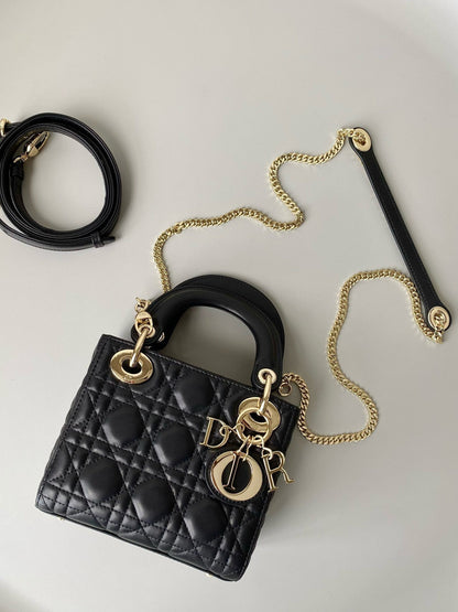 MINI MY LADY 17 BLACK CALFSKIN GOLD HARDWARE