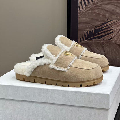 MULES SUEDE AND SHEARLING BEIGE