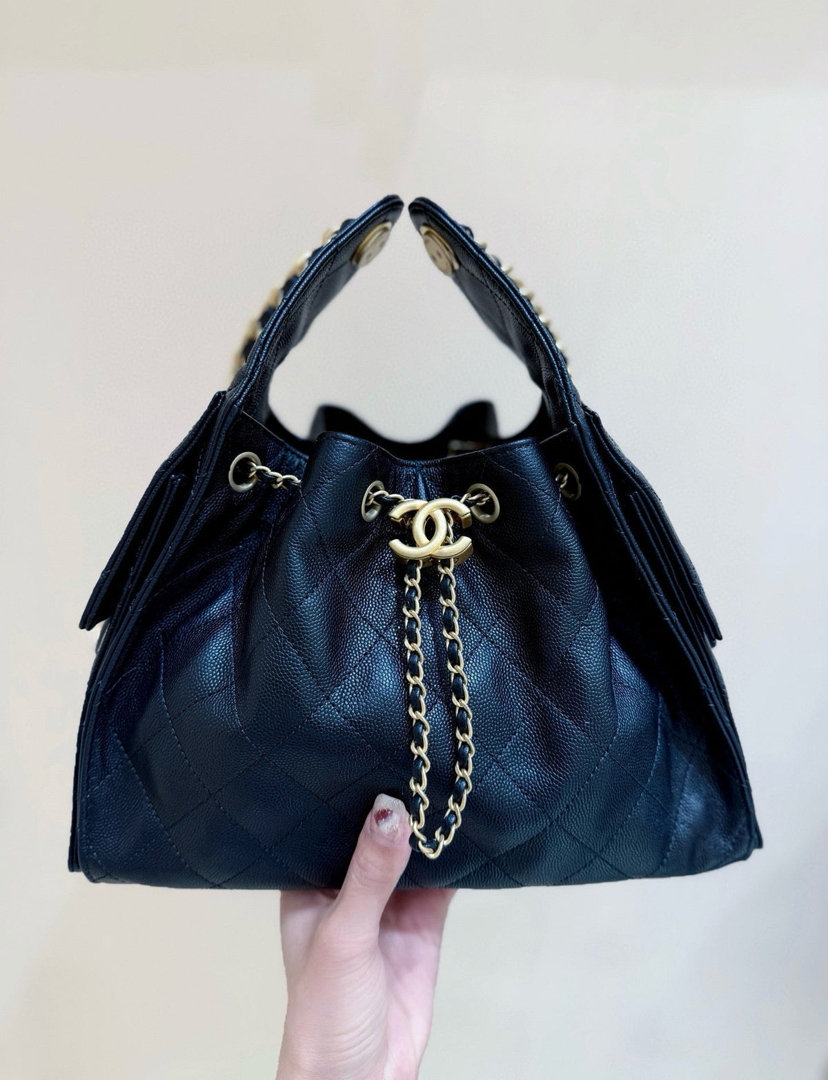 CHANEL 25 SMALL BLACK CAVIAR GOLD HARDWARE