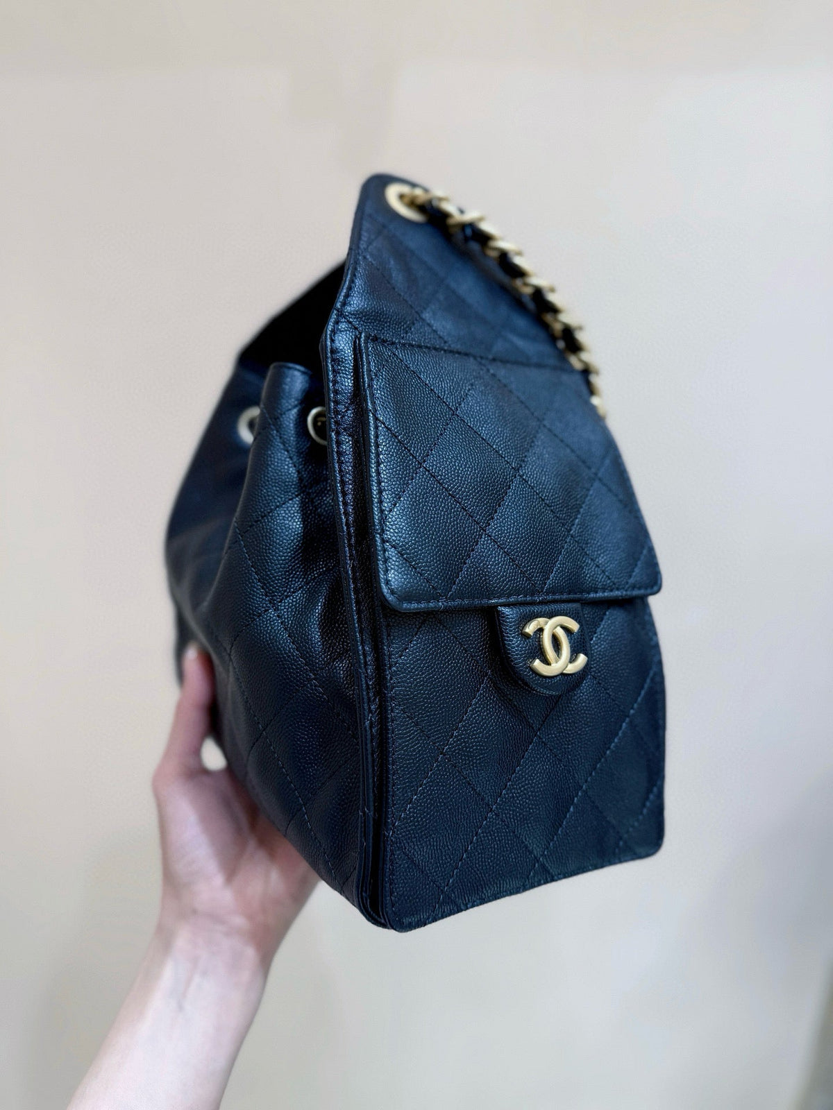 CHANEL 25 SMALL BLACK CAVIAR GOLD HARDWARE