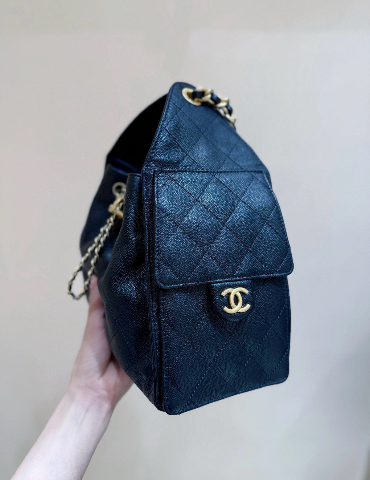 CHANEL 25 SMALL BLACK CAVIAR GOLD HARDWARE