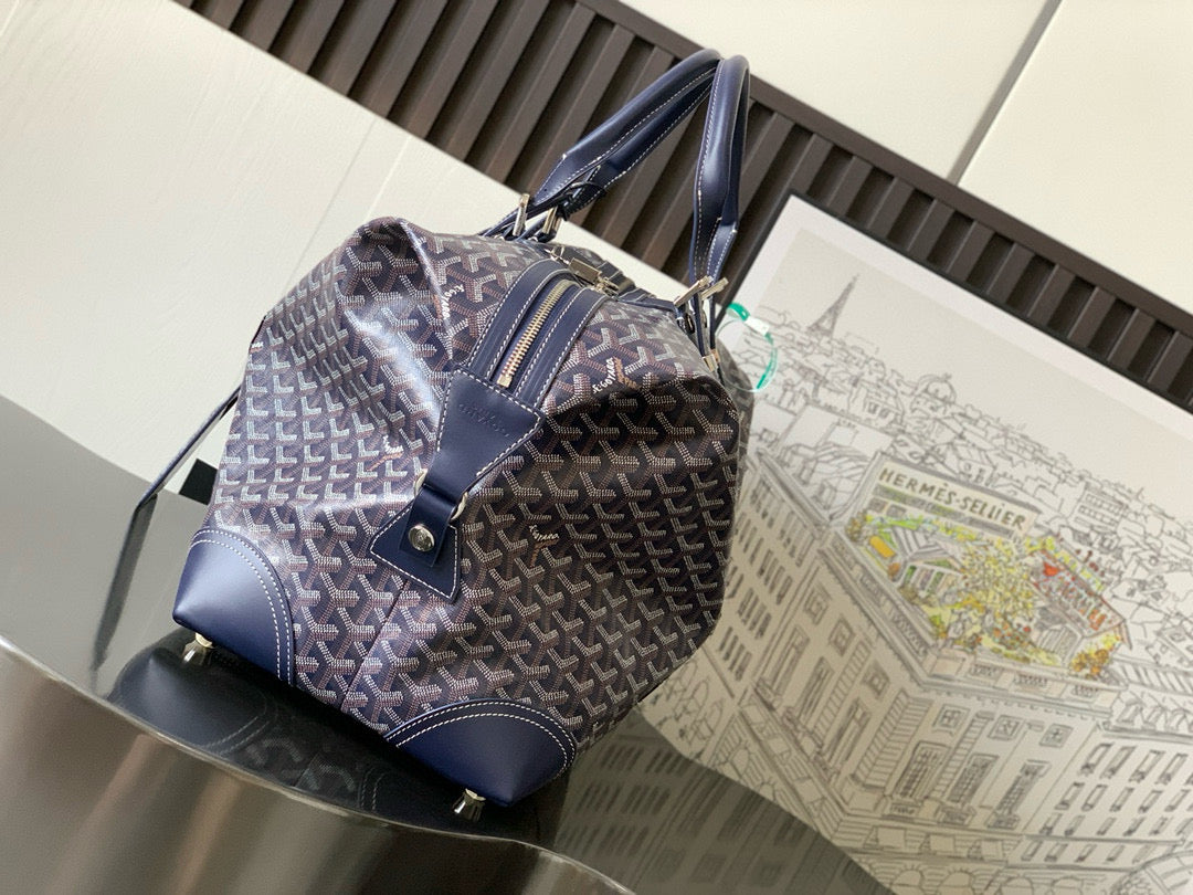 BOWLING 45 BAG IN NAVY BLUE GOYARDINE CANVAS AND CALFSKIN TRIM