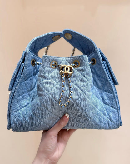 CHANEL 25 SMALL IN BLUE 30 DENIM GOLD HARDWARE