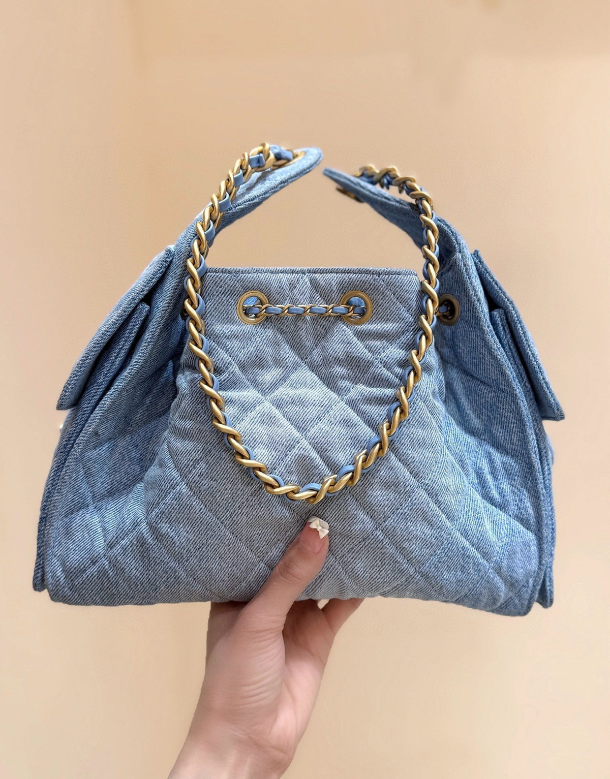 CHANEL 25 SMALL IN BLUE 30 DENIM GOLD HARDWARE