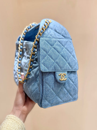 CHANEL 25 SMALL IN BLUE 30 DENIM GOLD HARDWARE
