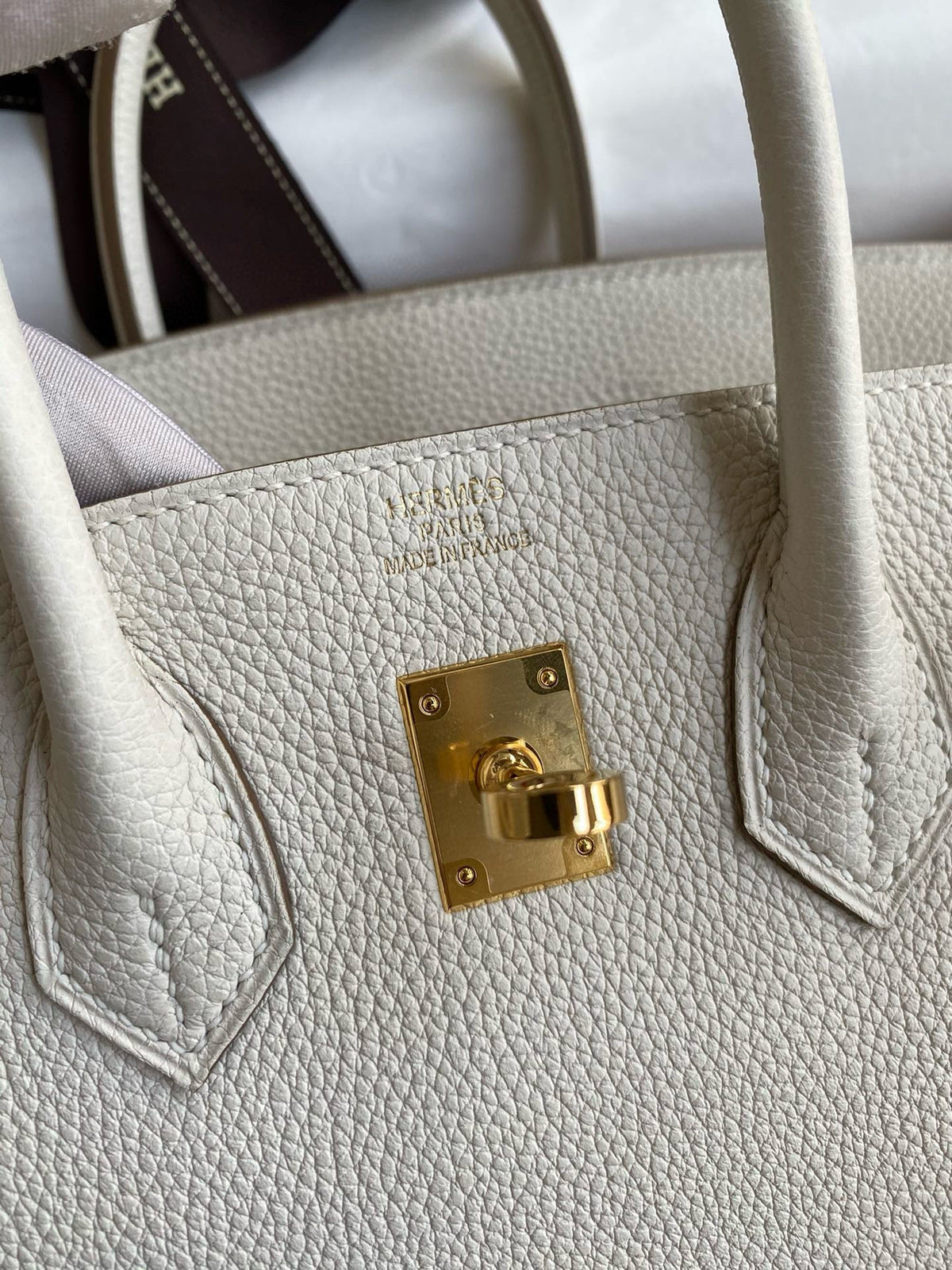 HN 25CM CREAM TOGO LEATHER GOLD HARDWARE