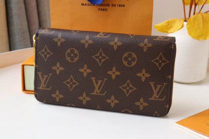 ZIPPY WALLET 19 CM IN BROWN MONOGRAM CALFSKIN WITH COLORFUL STICKER