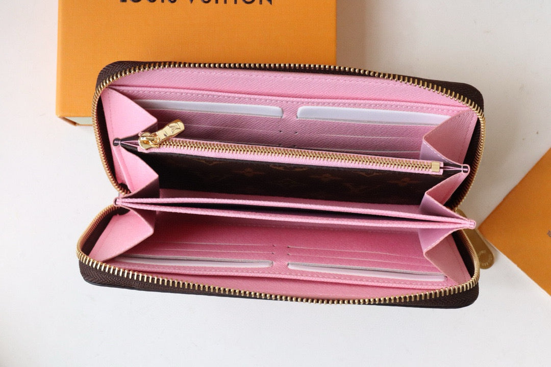 ZIPPY WALLET 19 CM IN BROWN MONOGRAM CALFSKIN WITH COLORFUL STICKER