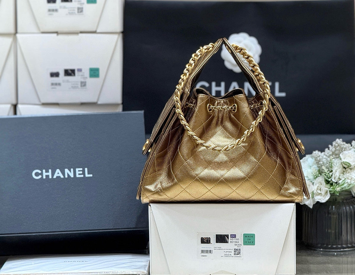 CHANEL 25 HANDBAG 30 IN GOLDEN BROWN WITH GOLD HARDWARE