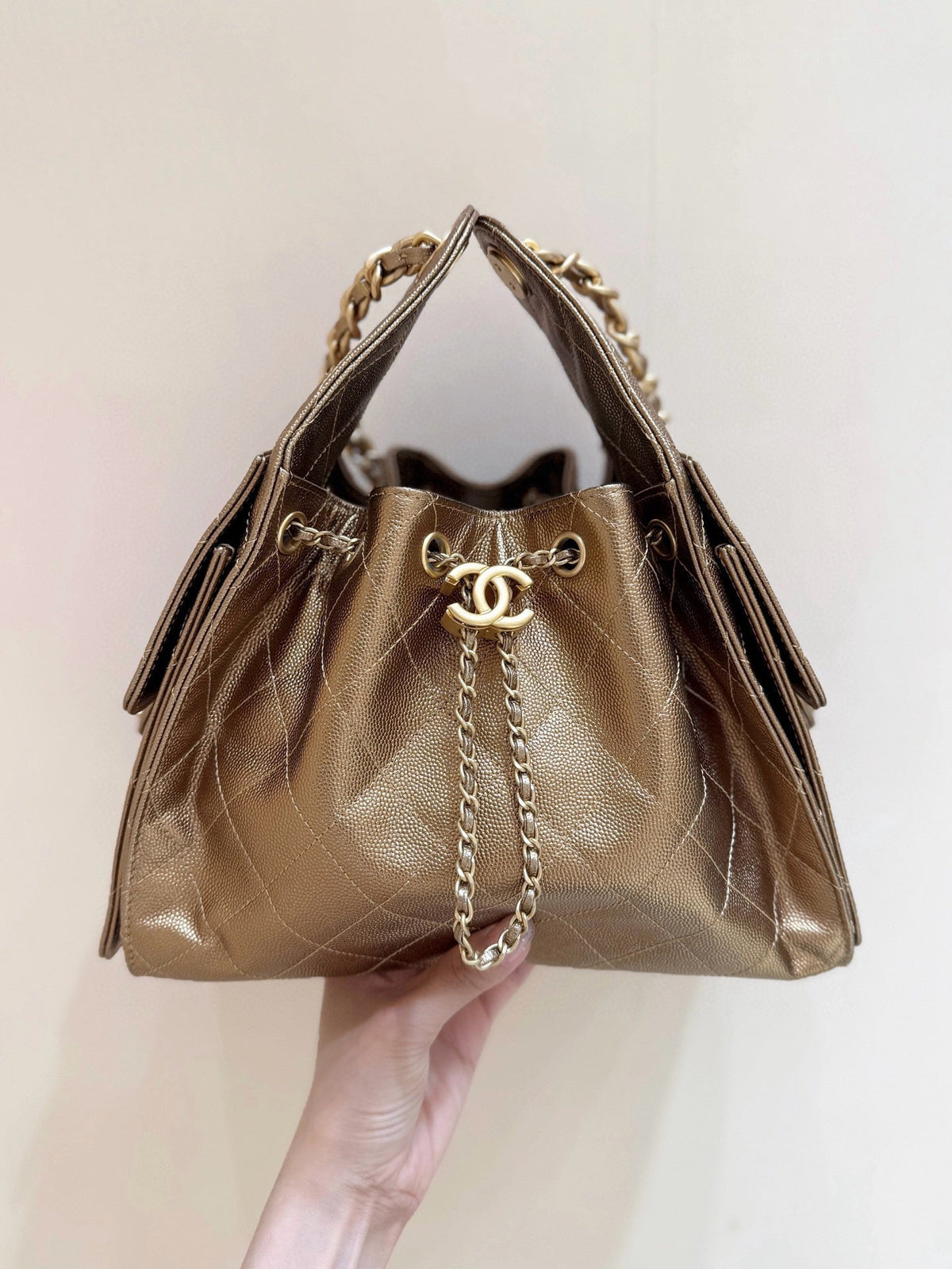 CHANEL 25 HANDBAG 30 IN GOLDEN BROWN WITH GOLD HARDWARE
