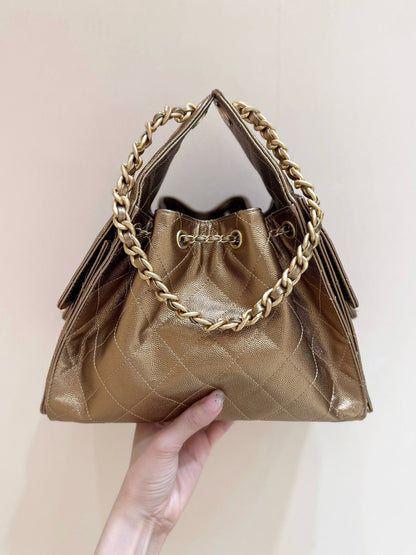 CHANEL 25 HANDBAG 30 IN GOLDEN BROWN WITH GOLD HARDWARE
