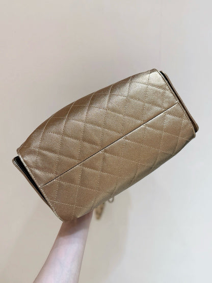 CHANEL 25 HANDBAG 30 IN GOLDEN BROWN WITH GOLD HARDWARE