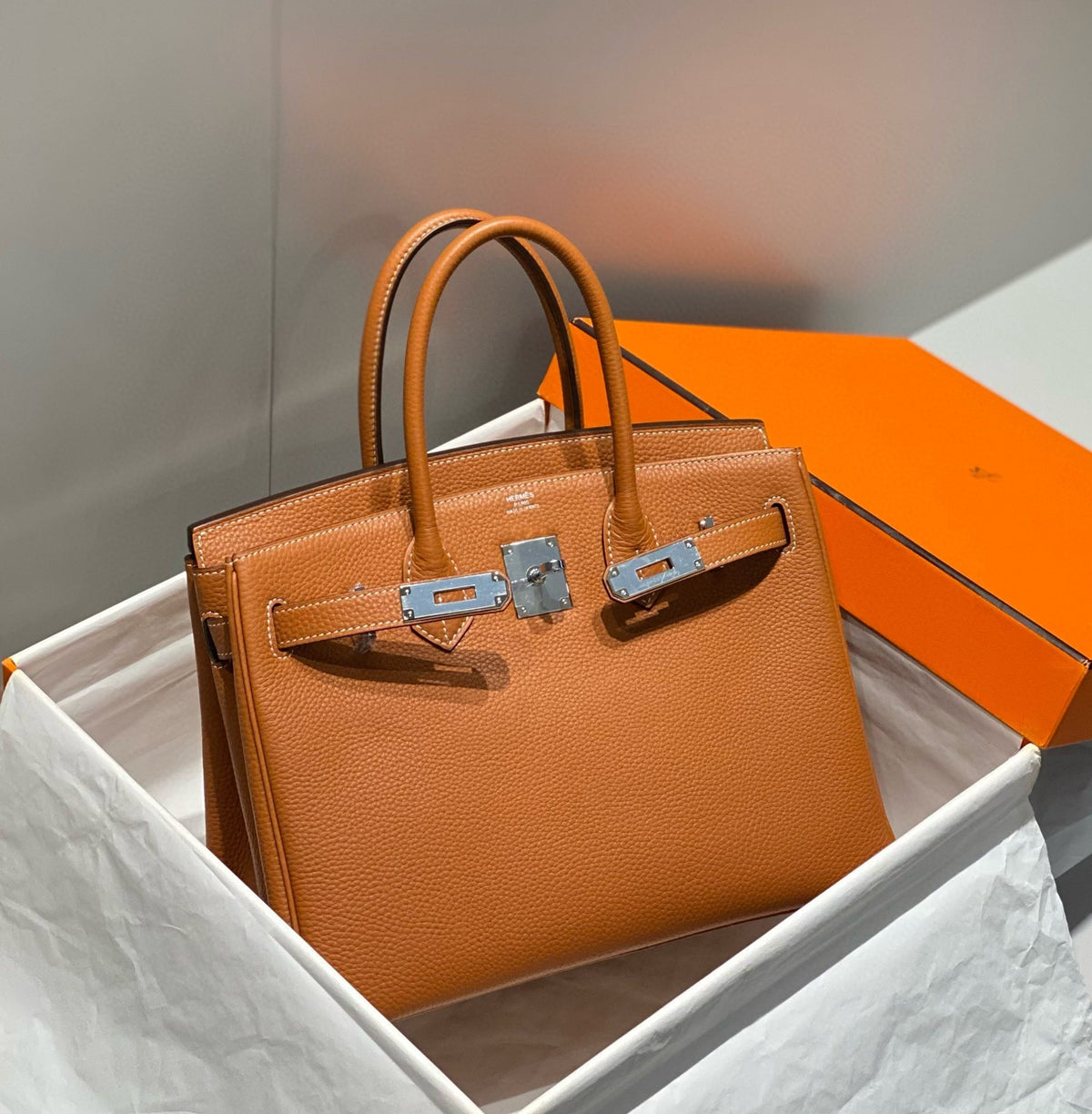 HN 30 BROWN TOGO LEATHER SILVER HARDWARE