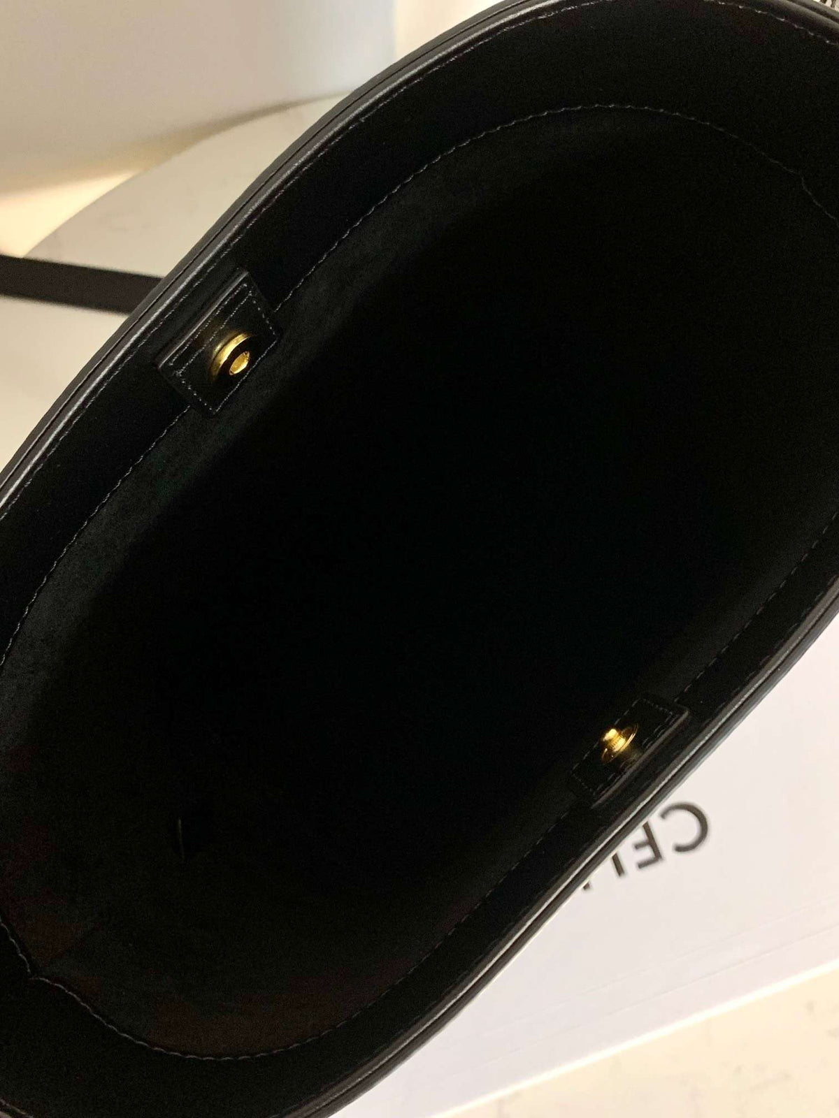 Celine Small Bucket Cuir Triomphe Handbag Black Bucket Shape 30x22x12cm