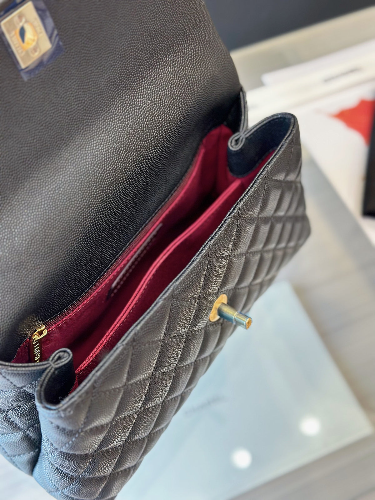 Chanel Handbag Coco Lock Gold Lizard Skin Black 24cm