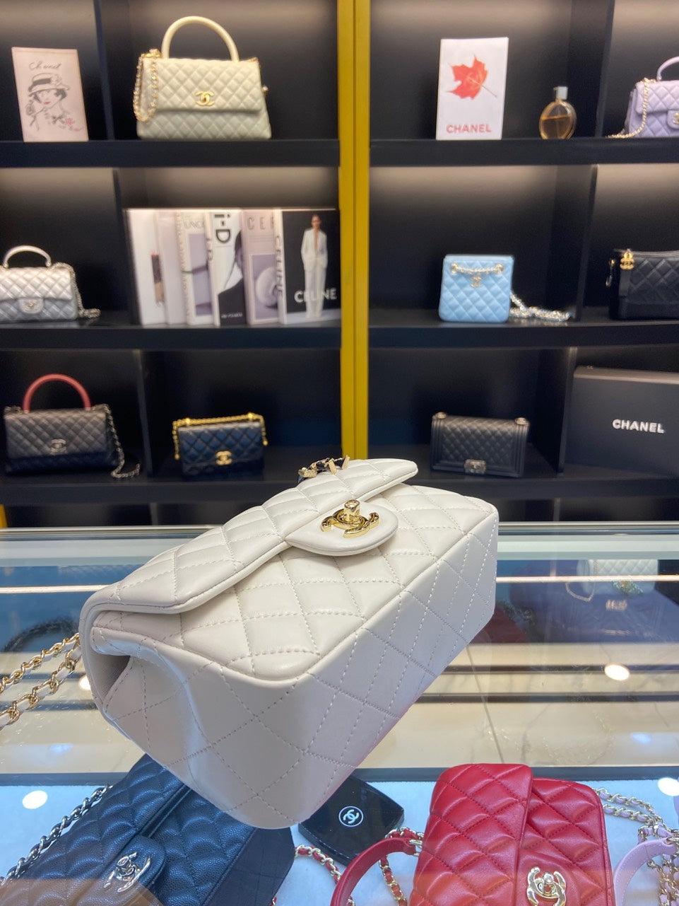 Chanel Handle Charm Like Auth Handbags Lock Gold Demi White 20x12cm