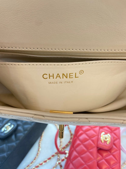 Chanel Handle Charm Like Auth Handbags Lock Gold Demi White 20x12cm