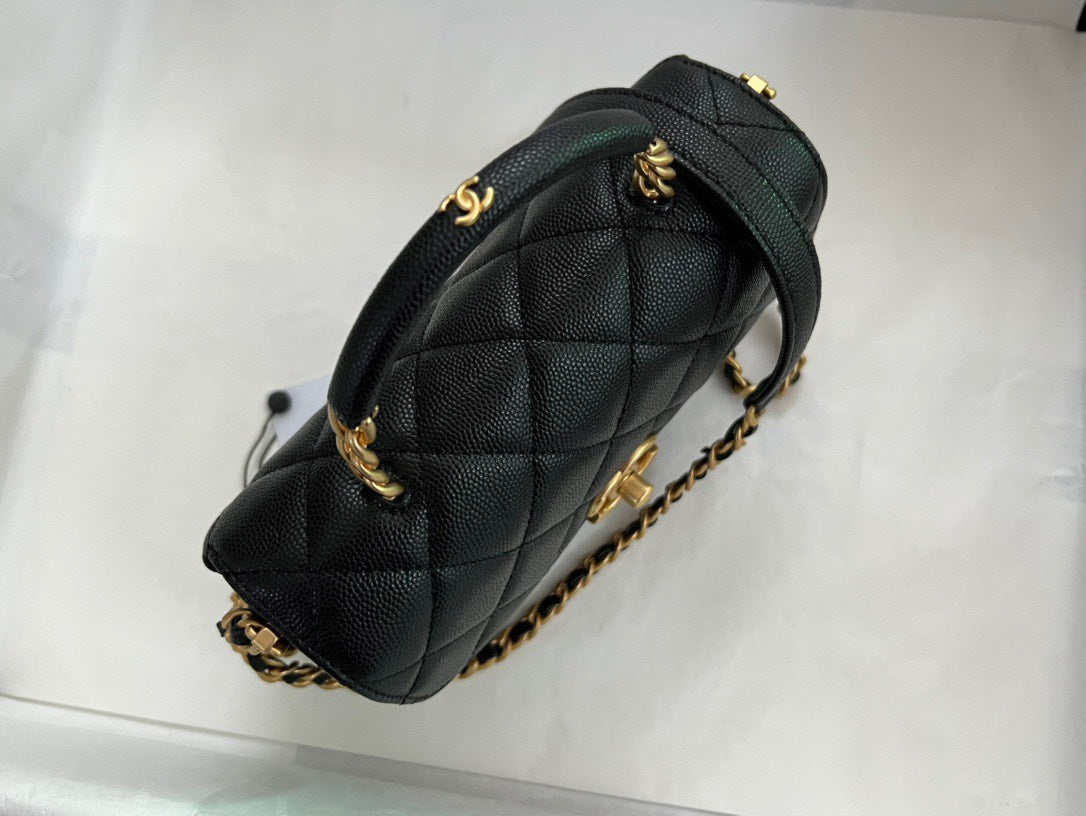 Chanel Handle Woman’s Handbags Demi Lock Gold With Leather 19cm