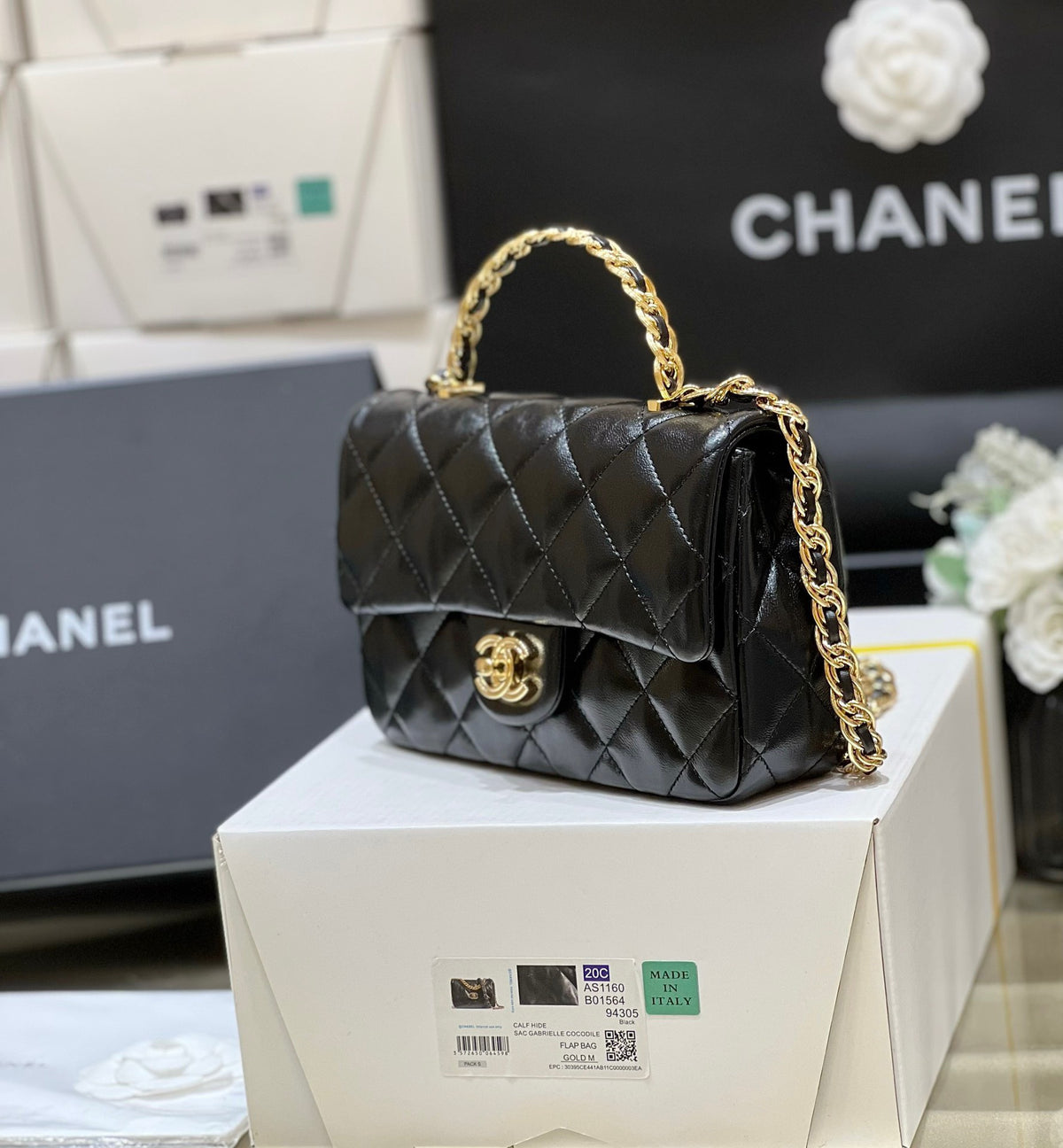 Chanel Mini Rectangular Flap With Top Handle Black 20cm