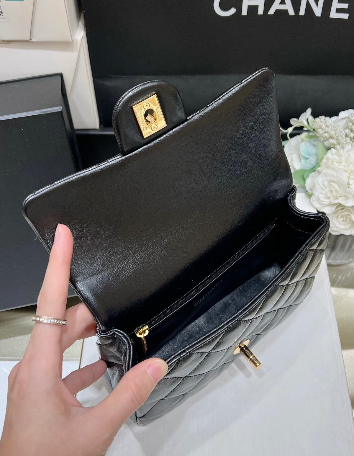 Chanel Mini Rectangular Flap With Top Handle Black 20cm