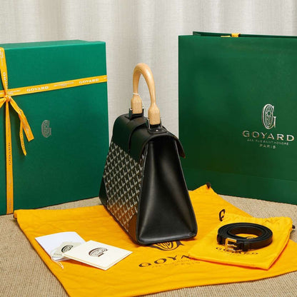 Goyard SAIGON Black Handbag With Wooden Handle 28cm