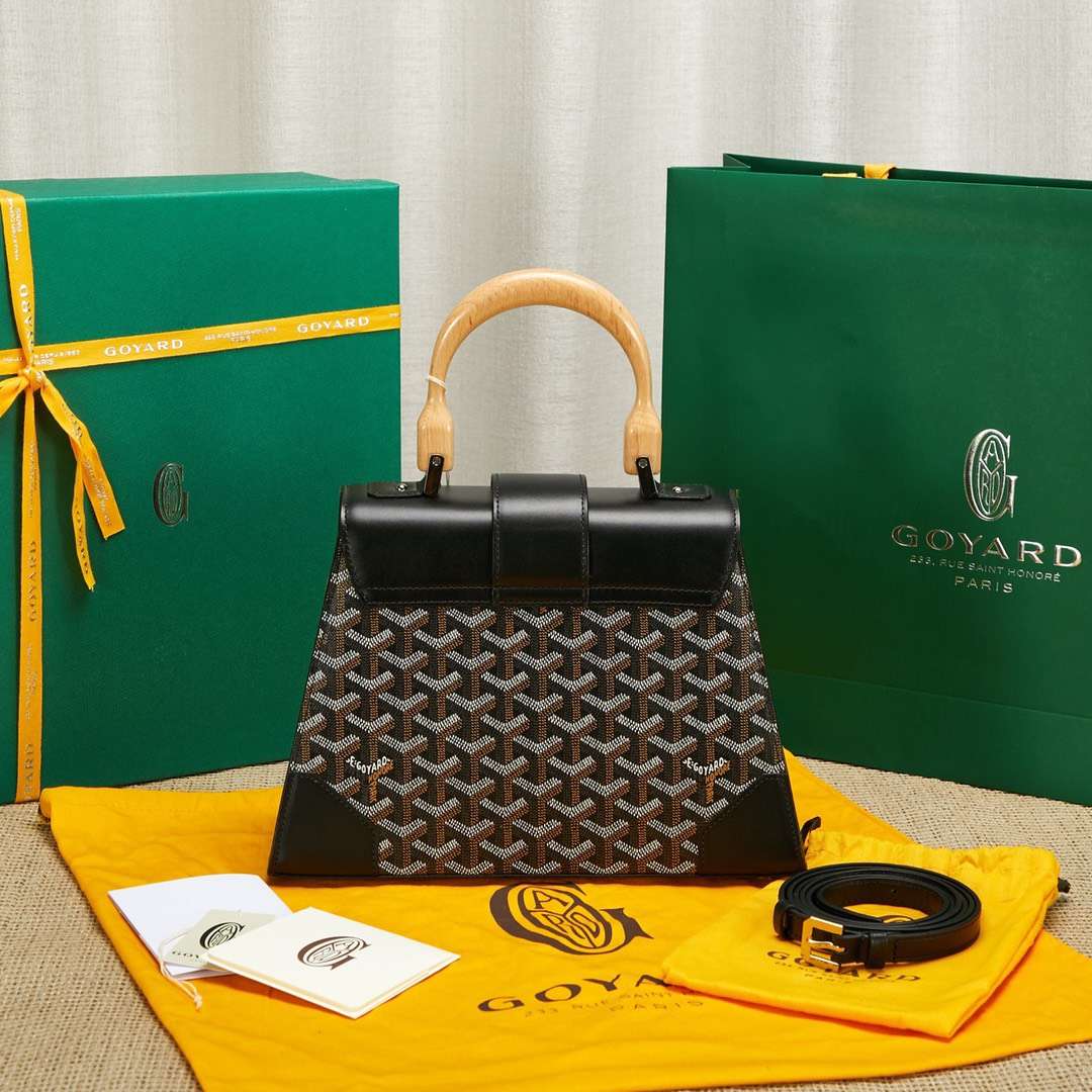 Goyard SAIGON Black Handbag With Wooden Handle 28cm