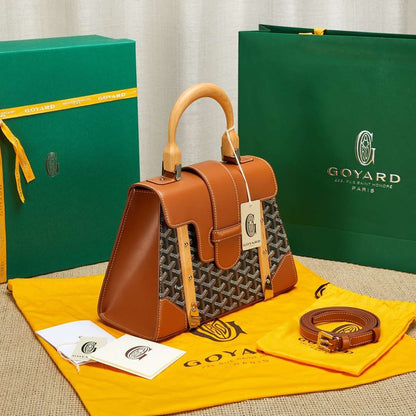 Goyard SAIGON Brown Handbag With Wooden Handle 28cm