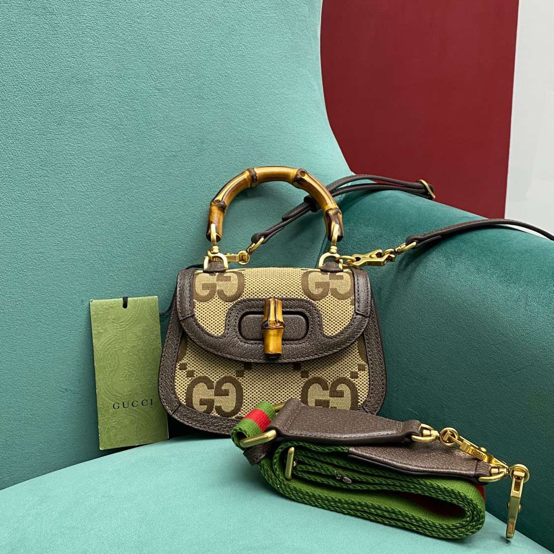 Gucci Bamboo Strap Bag with High Quality Brand Logo Pattern 17cm
