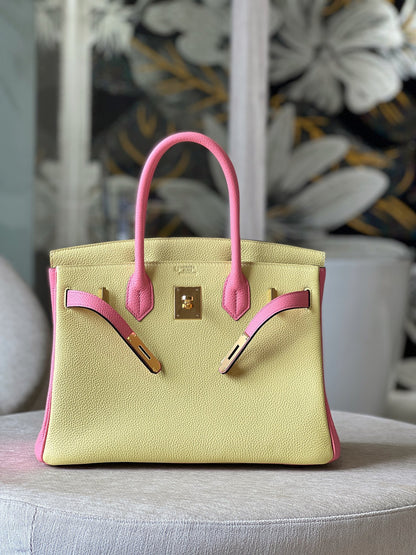 HN 30 Yellow/Rose Pink Togo Leather Gold Hardware
