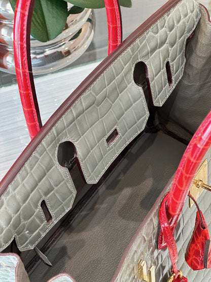 HN Genuine Crocodile Leather Gray and Red Custom Made