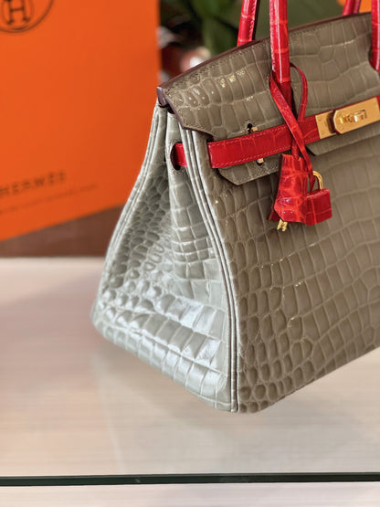 HN Genuine Crocodile Leather Gray and Red Custom Made