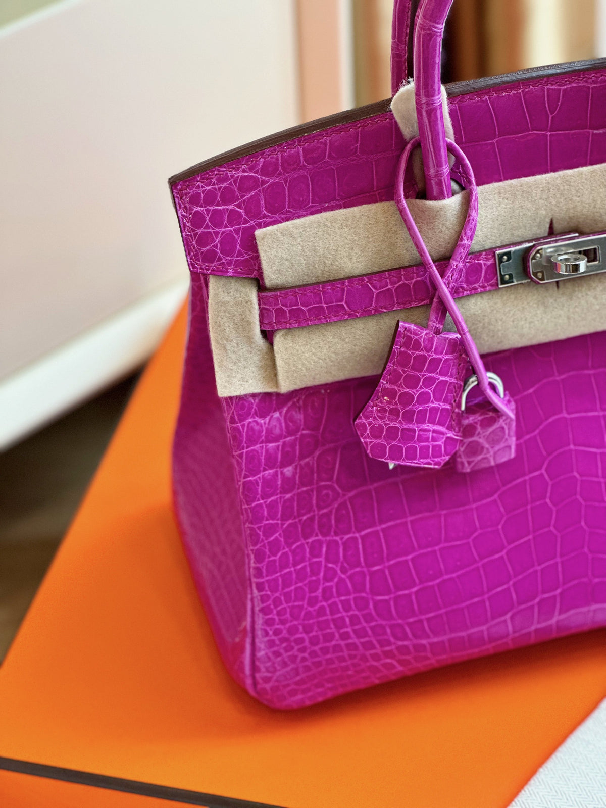 HN 25 Purple Genuine Crocodile Leather Palladium Hardware