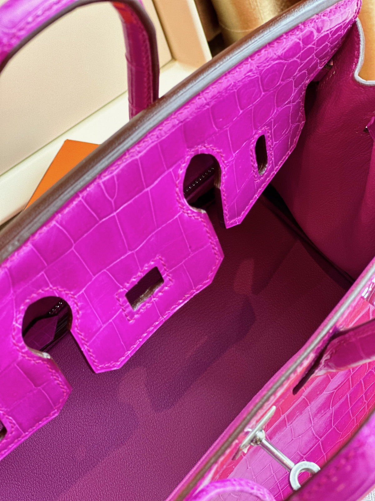 HN 25 Purple Genuine Crocodile Leather Palladium Hardware