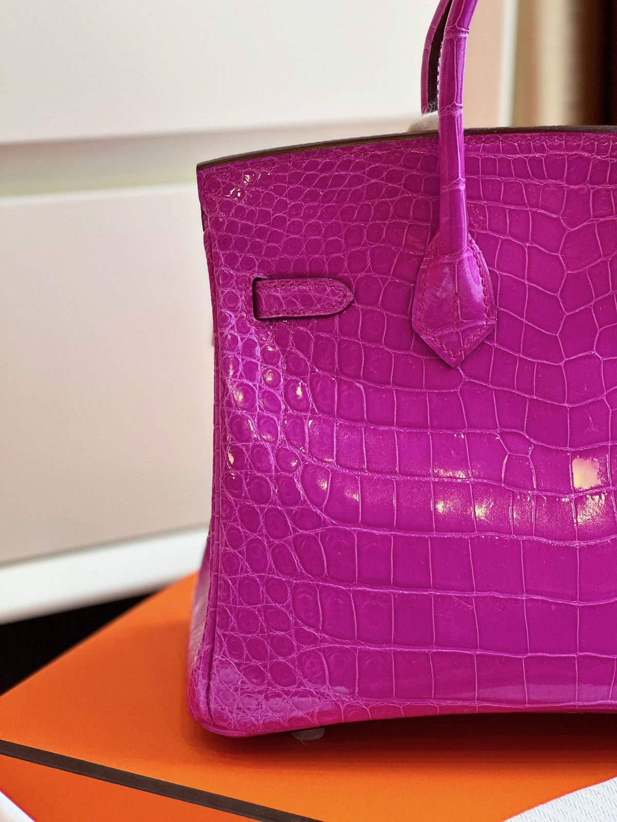 HN 25 Purple Genuine Crocodile Leather Palladium Hardware