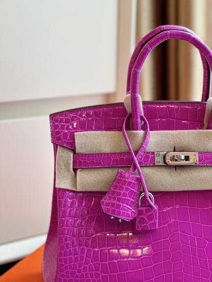HN 25 Purple Genuine Crocodile Leather Palladium Hardware