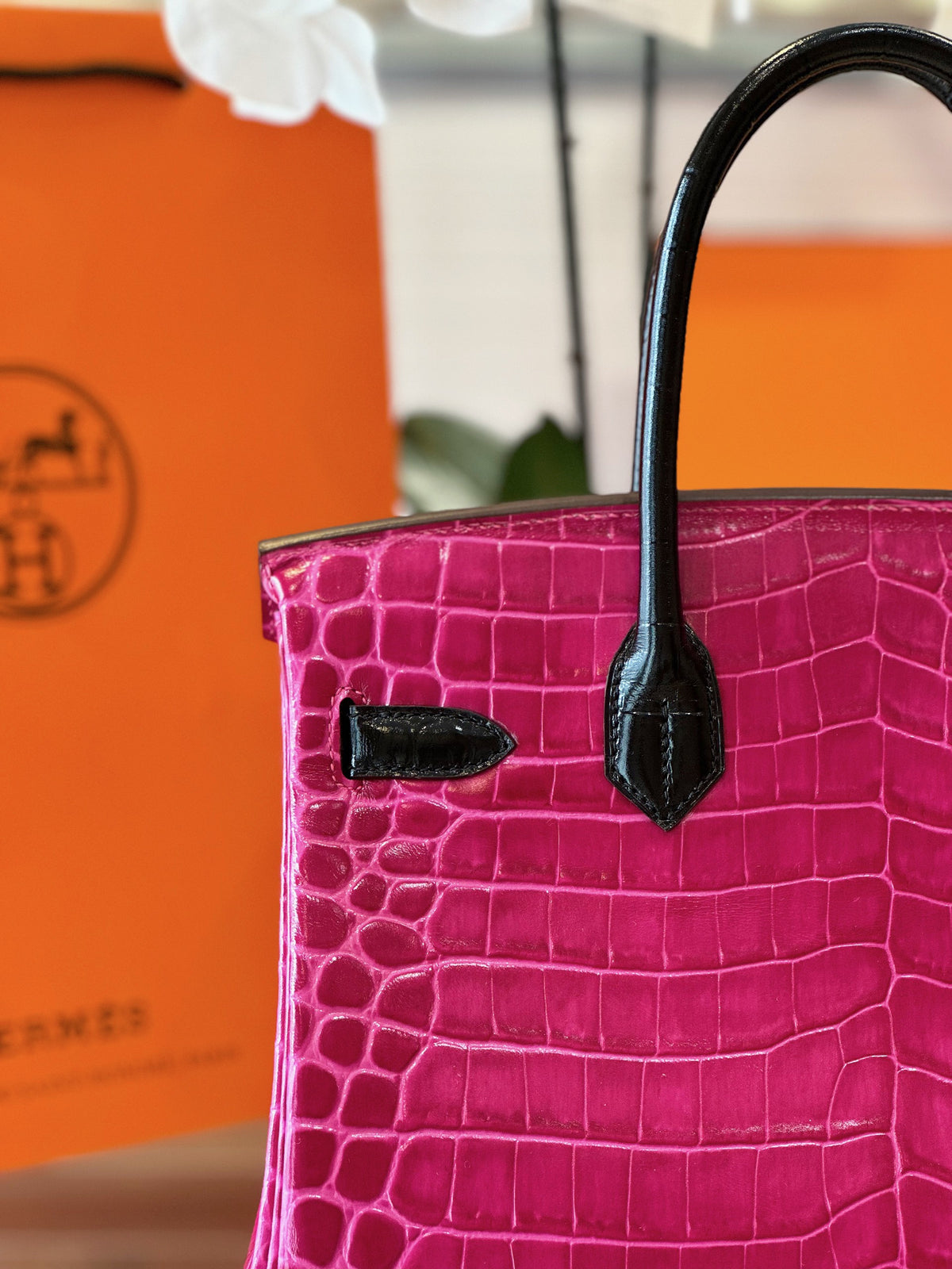 HN Pink/Black Genuine Crocodile Leather Gold Hardware – Custom Made