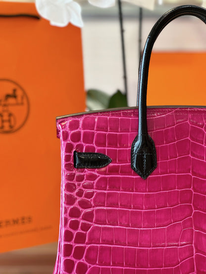 HN Pink/Black Genuine Crocodile Leather Gold Hardware – Custom Made