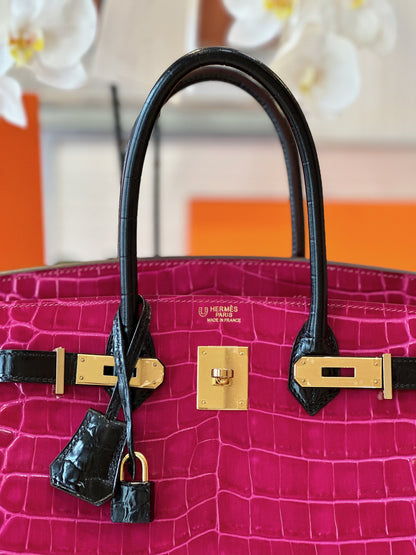 HN Pink/Black Genuine Crocodile Leather Gold Hardware – Custom Made