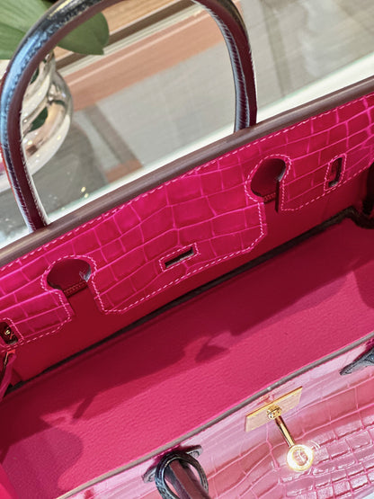 HN Pink/Black Genuine Crocodile Leather Gold Hardware – Custom Made