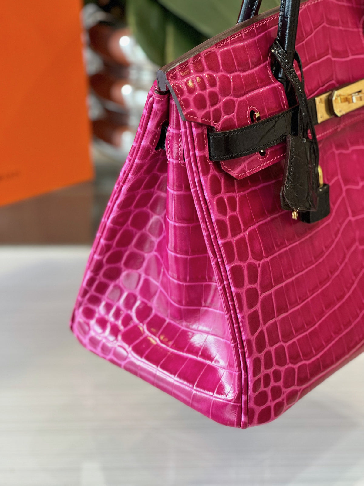 HN Pink/Black Genuine Crocodile Leather Gold Hardware – Custom Made