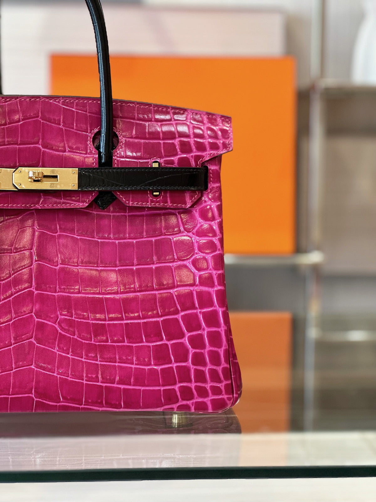 HN Pink/Black Genuine Crocodile Leather Gold Hardware – Custom Made