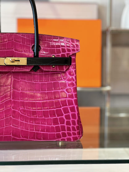 HN Pink/Black Genuine Crocodile Leather Gold Hardware – Custom Made