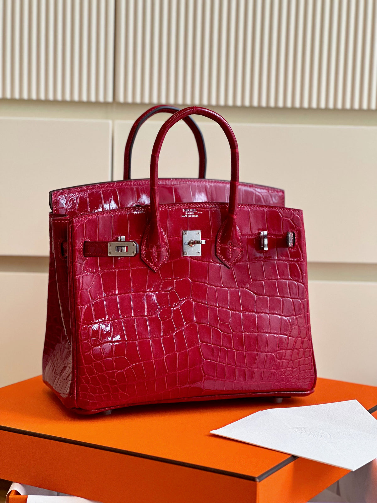 HN 25 Red Genuine Crocodile Leather Palladium Hardware
