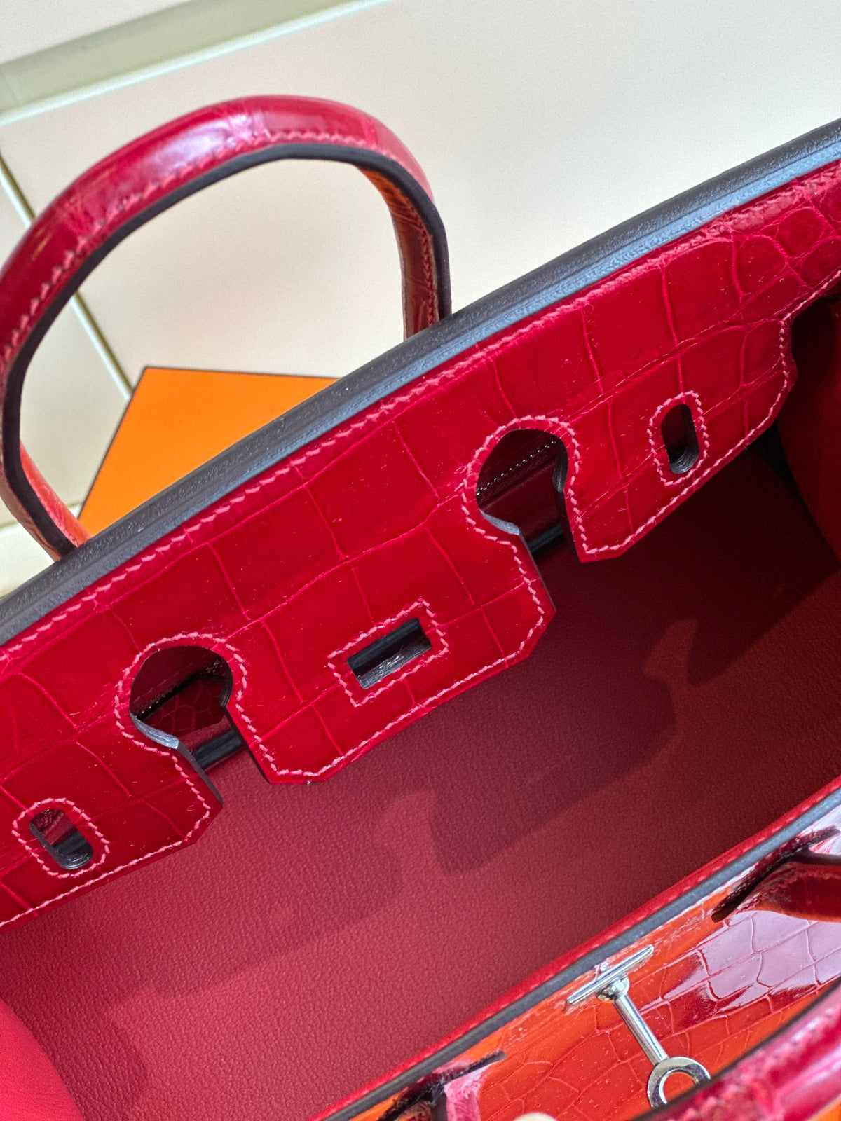HN 25 Red Genuine Crocodile Leather Palladium Hardware