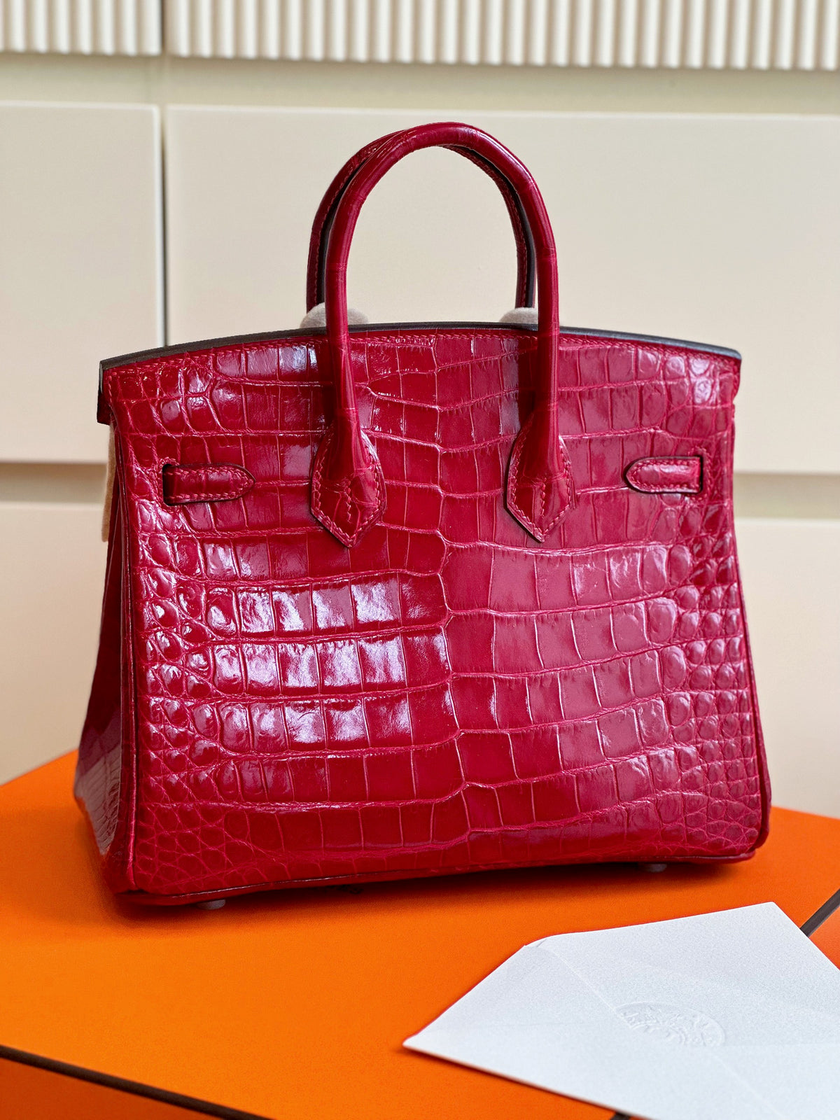 HN 25 Red Genuine Crocodile Leather Palladium Hardware