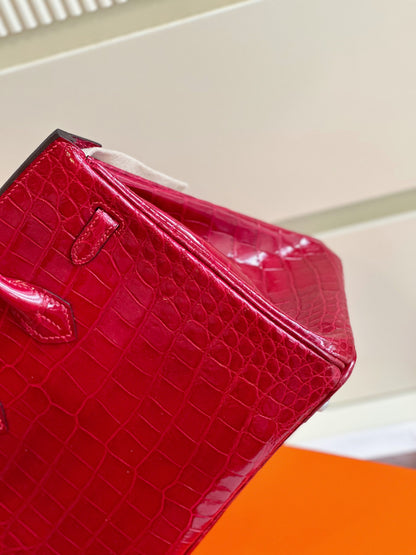 HN 25 Red Genuine Crocodile Leather Palladium Hardware