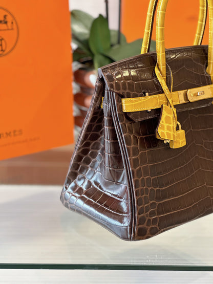 HN 30 Brown/Gold Genuine Crocodile Leather Gold Hardware – Custom Made
